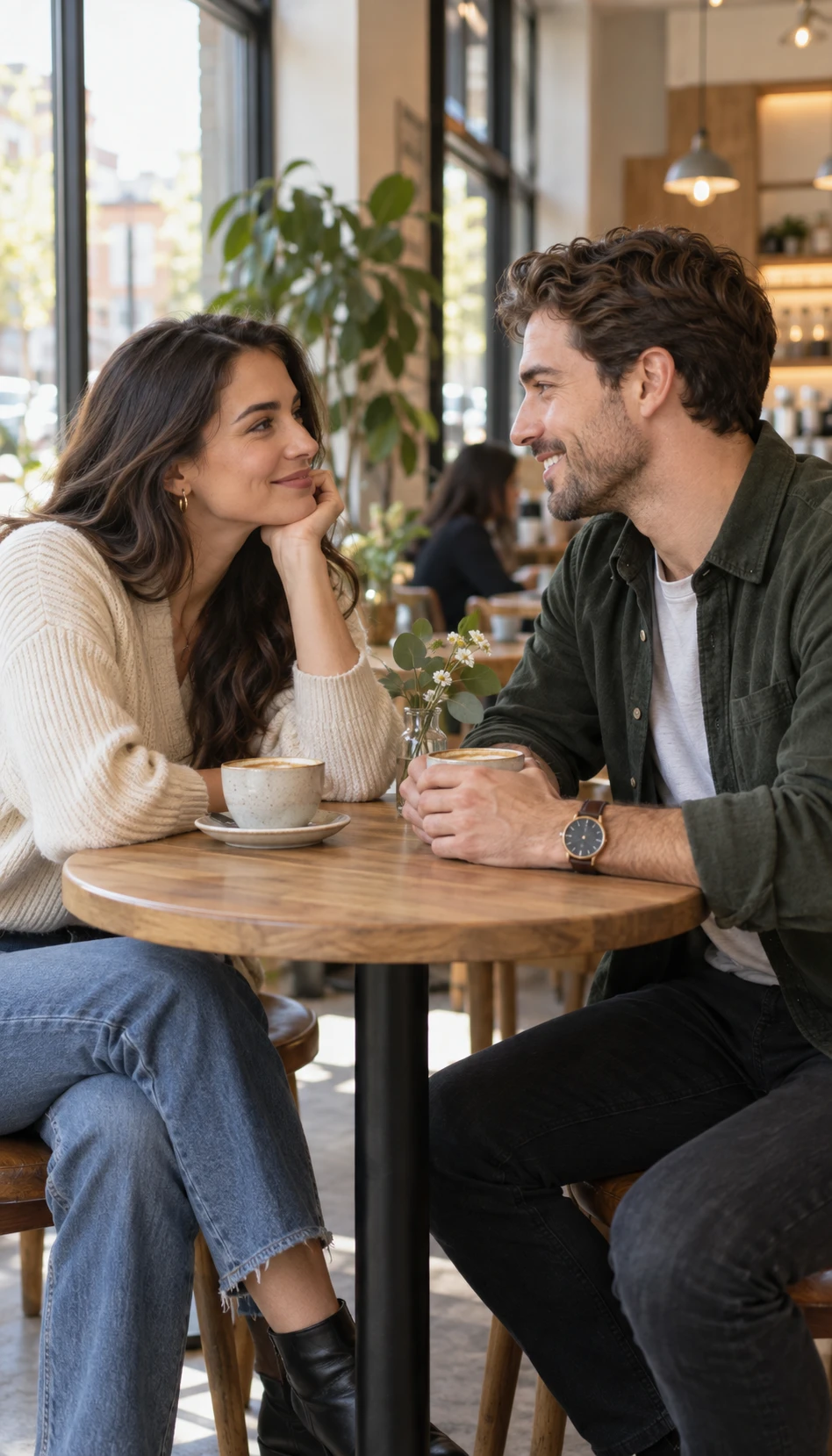 An illustrative one-to-one café conversation.