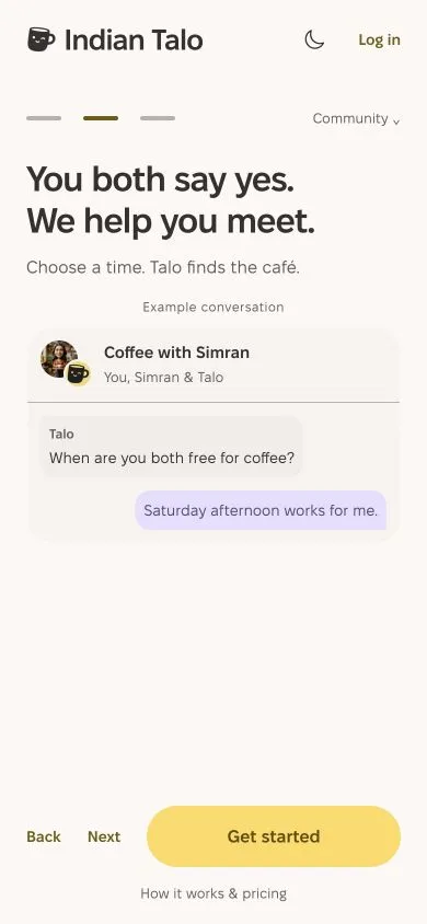 Actual Indian Expo Welcome example: arranging a coffee with your concierge.